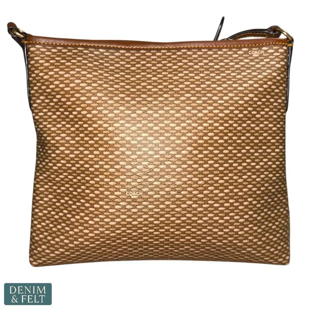 Coach Weaved Brown Embossed Leather Crossbody Shoulder Bag Adjustable Strap - Picture 2 of 15